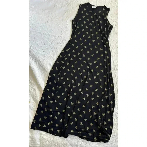 Vintage Pineapple Print Coldwater Creek black stretch Maxi Dress USA Made Sz M - Picture 9 of 9